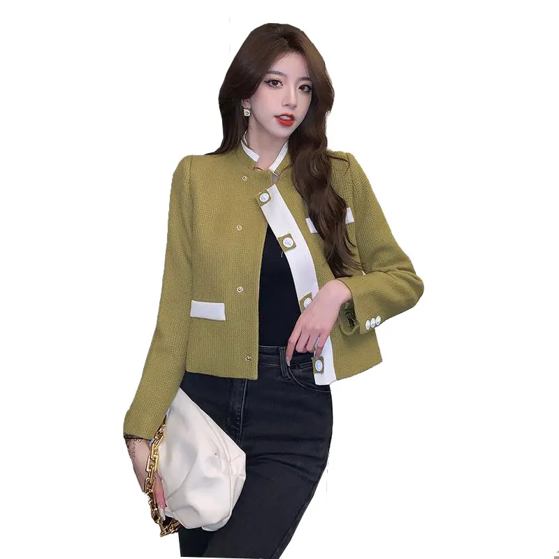 

Ladies' contrasting color patchwork tweed jacket new autumn/winter small fragrance style temperament top short jacket