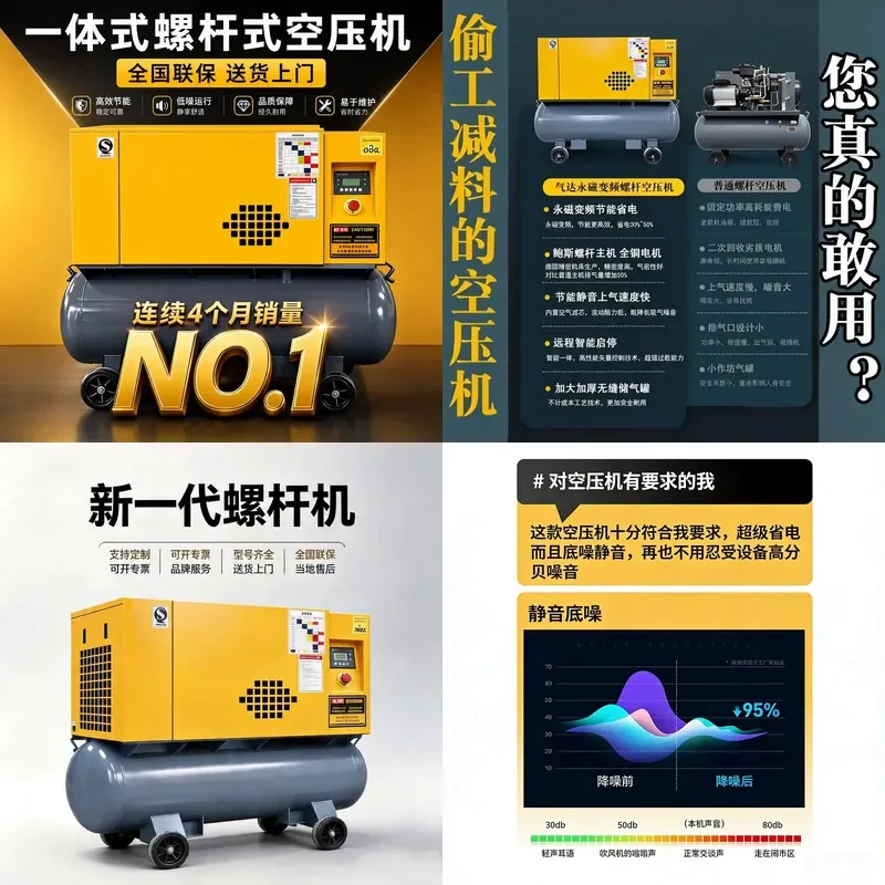 for Qida Mobile Integrated Screw Air Compressor Permanent Magnet Frequency Conversion Industrial Grade Silent Power Saving