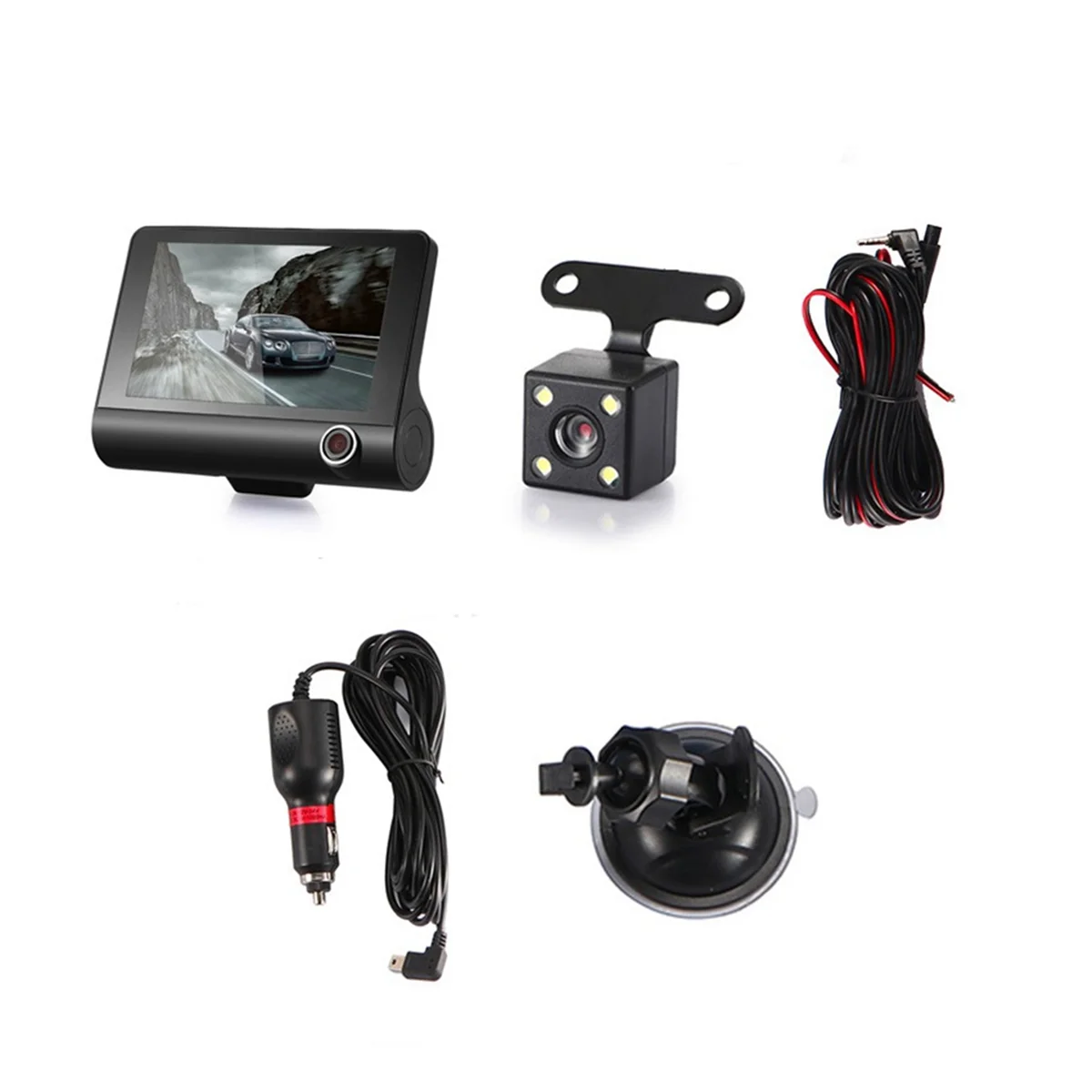 

4 Inch Car DVR Dashcam Dash Camera HD Screen 1080P 3 Lens Video Recorder Front + Interior+Rear View Camera Dash Cam