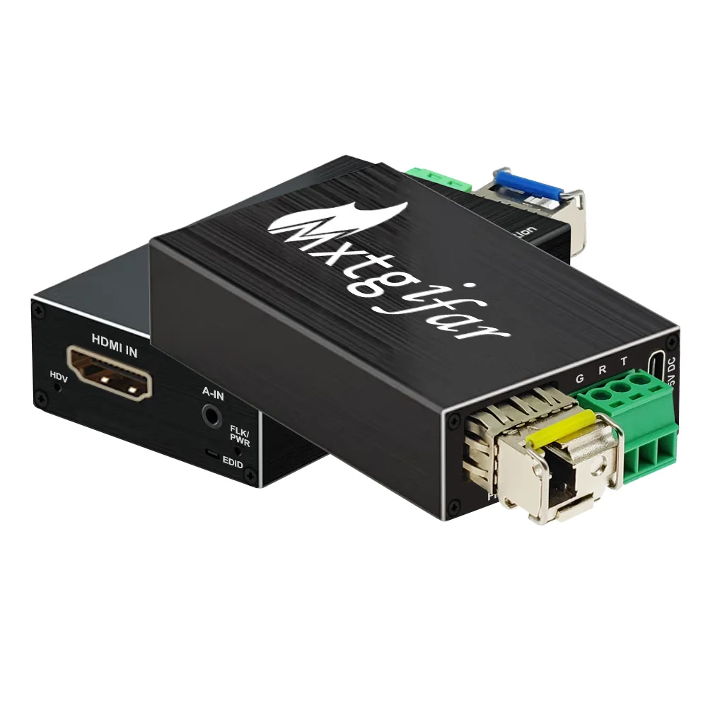 4K HDMI Fiber Optic Extender, 20km Range, Supports RS232, External Stereo Audio