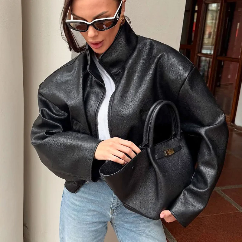 Autunno Inverno Nuova giacca in pelle PU nera di fascia alta da donna Design Cappotto stile pendolarismo alla moda