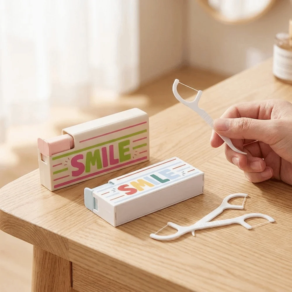 Plastic Automatic Dental Floss Storage Box Dust-proof Refillable Dental Floss Pick Dispenser with Dental Floss Mini
