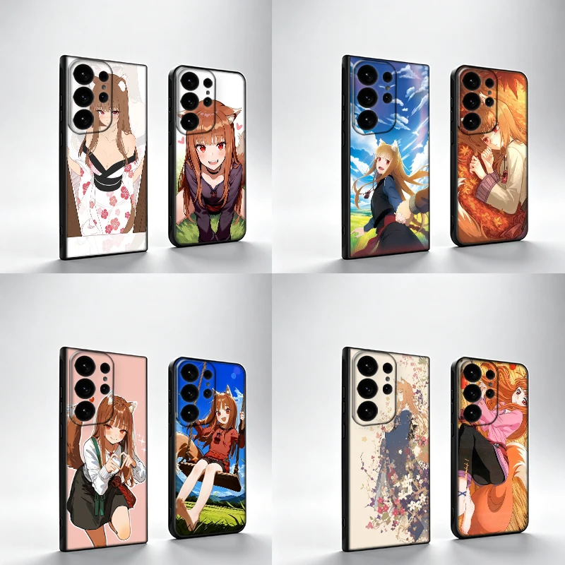 Anime Holo Phone Case For Samsung S25Edge S26FE Galaxy S22 S25 S24 S26 Ultra S21 S23 S20 Plus Cover Black Shell Coque