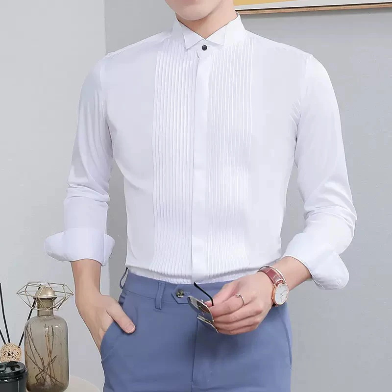 

Мужской свадебный смокинг с галстуком-бабочкой и воротником-стойкой, для вечерних мероприятий и свадеб, ультратонкий крой, длинный рукав, из чистого хлопка.