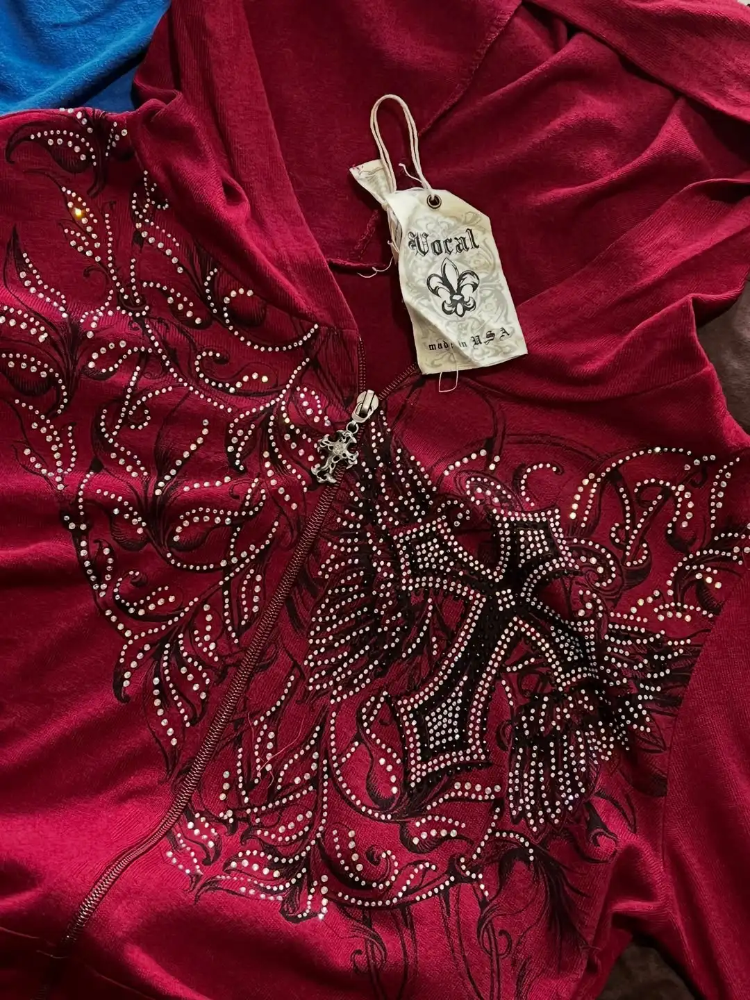 Ropa Y2K, sudadera con capucha con diseño de mampostería roja, nuevo patrón Retro, Sudadera con capucha de gran tamaño con cremallera, sudadera informal con personalidad de Hip Hop