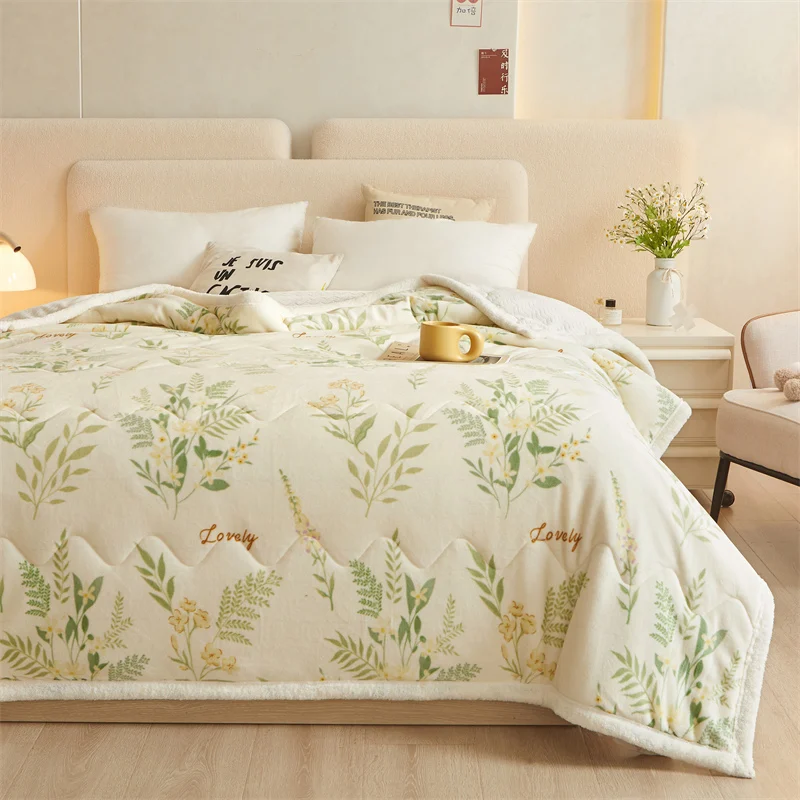 Botanical Floral Blanket for Recliner Bed, Extra Thick Warm 3 Layers Flannel Blanket for Winter Autumn, Soft Plush Throw Blanket