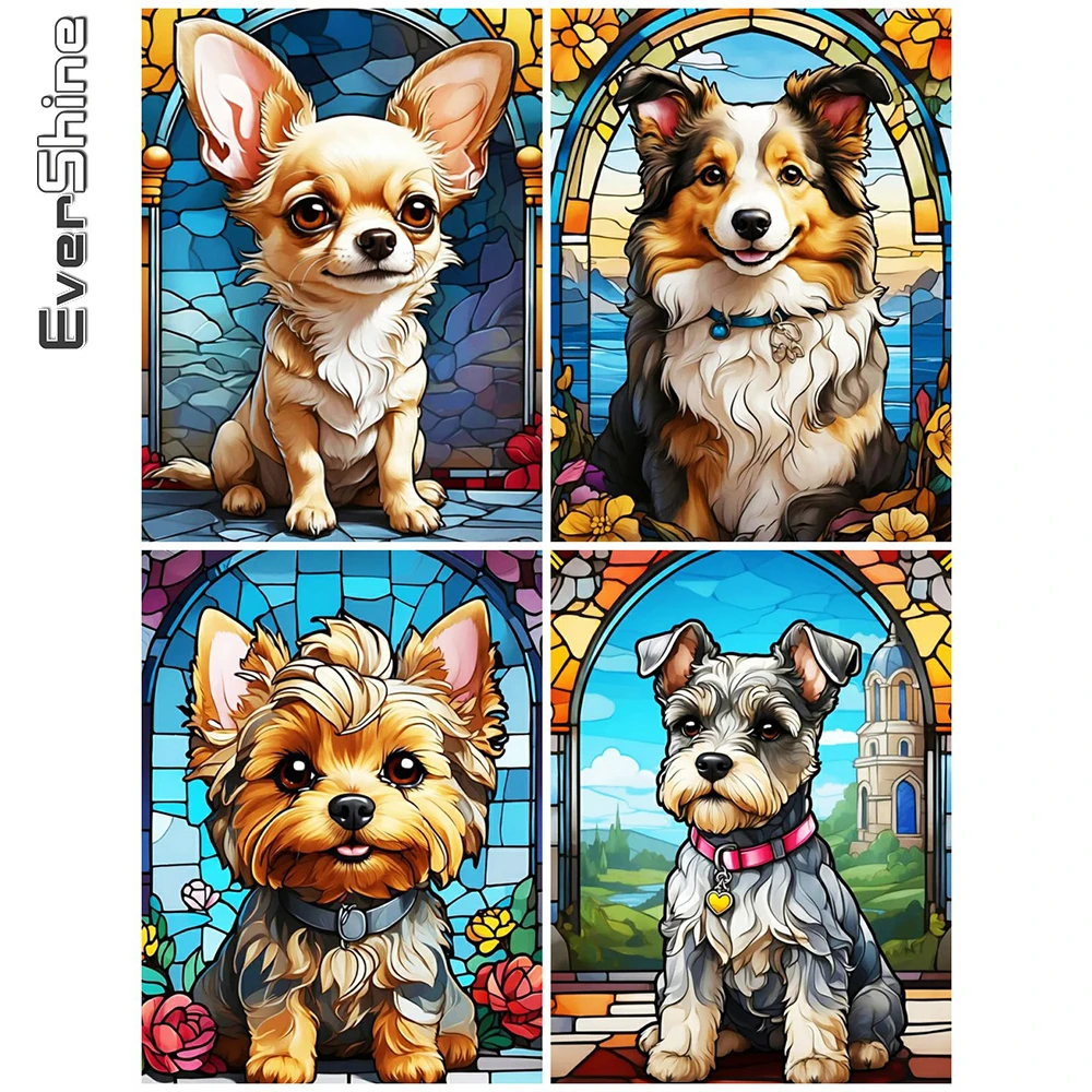 EverShine Novelty 2024 Diamond Painting Dog Cross Stitch Mosaic Animal Stained Glass Complete Kit Embroidery Cartoon Wall Art