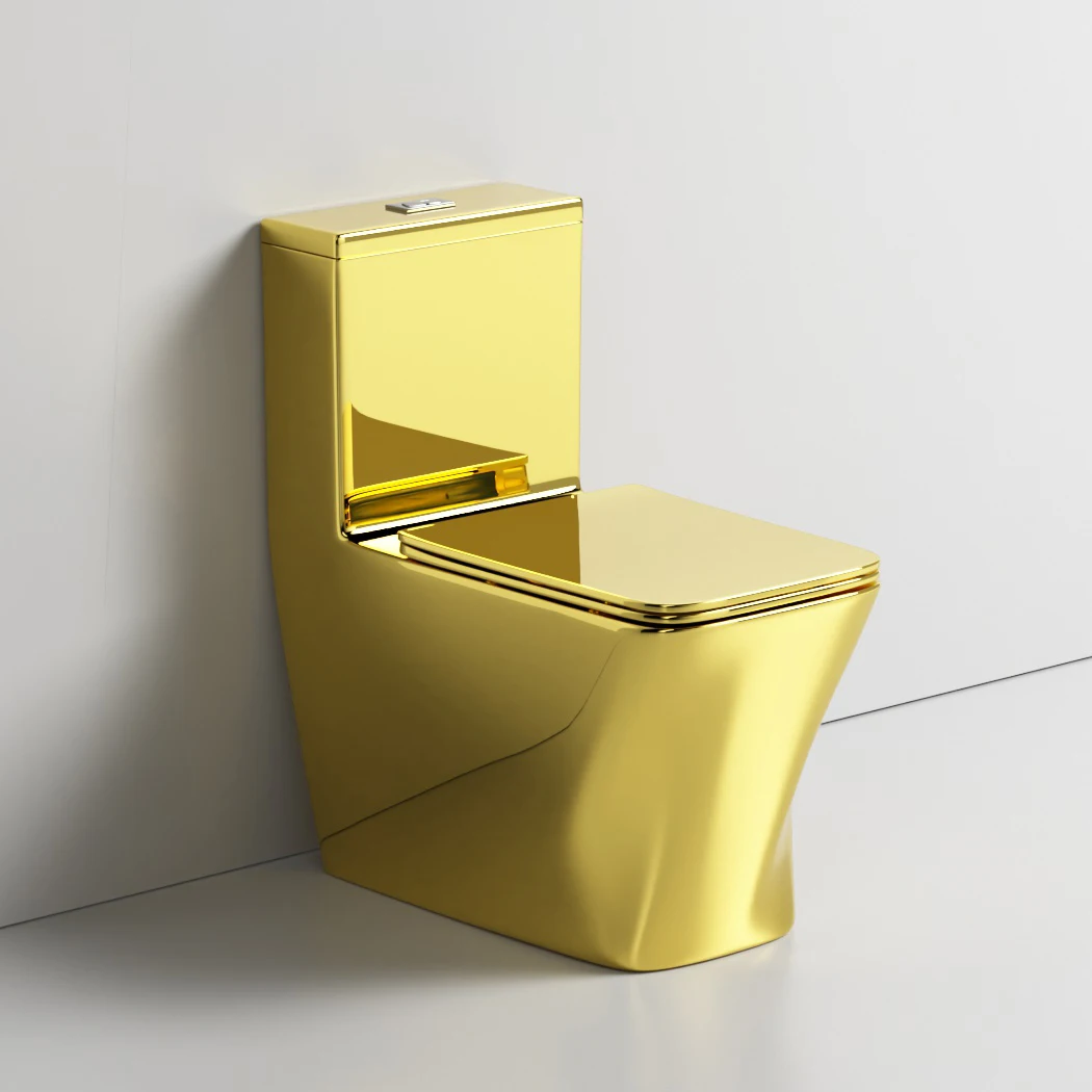 Toilet Bowl Bathroom Wc Toilet Design Sanitary Ware Ceramic Luxury Square Modern Guangdong Gold Color One Piece SIMU 10 Sets