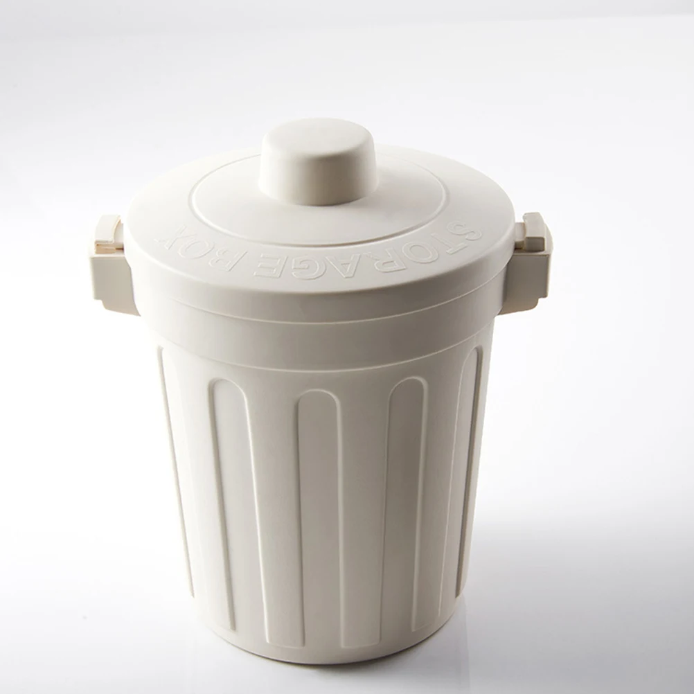 

Contemporary Plastic Trash Can with Lid for Organized Home Office Desktop -Top Bin Light Grey