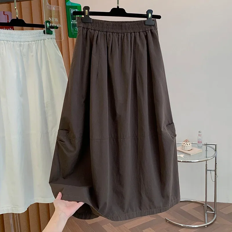 

Spring Summer New Design Elastic Waist A-Line Skirt Pure Color Flower Bud Half-length Skirts Slimming Cotton Blend Skirts