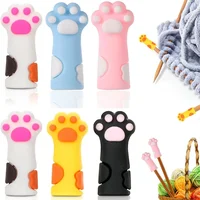 6pcs Cute Cat Paw Knitting Needle Stoppers Needles Point Silicone Protector Anti-shedding Cap DIY Weave Tool Sewing Accessories
