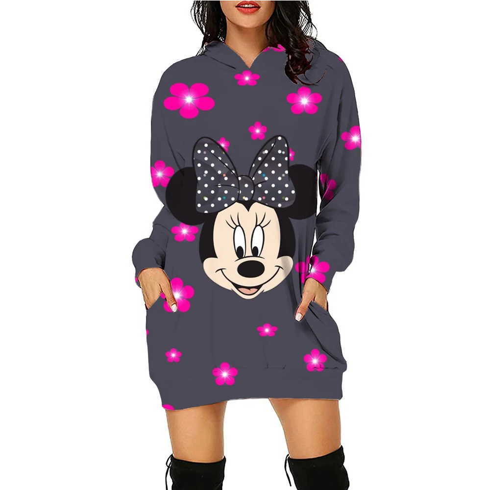 Long sleeved hoodie dress cartoon elegant women\'s Minnie Mouse 2025 Disney Y2k hoodie dress women\'s party mini hooded Mickey hoo