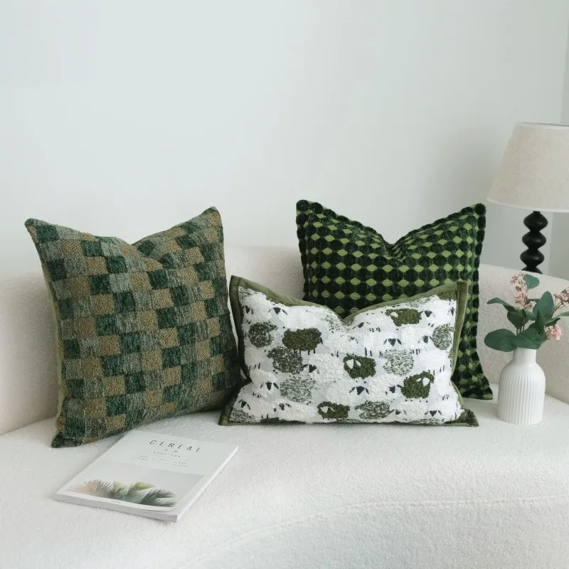 

Modern Luxury Green Cushion Cover Granular Texture Fabric Pillow Case for Sofa Vintage Green Geometric Jacquard Decor Home