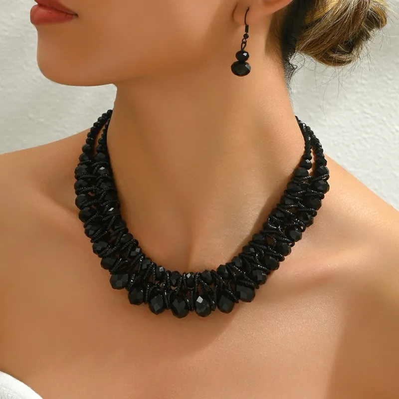 

1 pair of earrings +1 pair of necklaces, women's artificial crystal jewelry set, Bohemian style, perfect for everyday gifts!