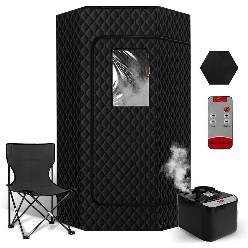 Sauna portátil para el hogar, tienda de Sauna de vapor hexagonal Personal XL de tamaño completo de 6'3 pulgadas con vaporizador de 4L y 1500W, silla con bolsillo,