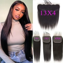 Transparent Lace Frontal Closure Only Peruvian Straight Human Hair 13x4 Lace Frontal 4x4 Lace Closure Remy Hair 5x5 Lace Closure