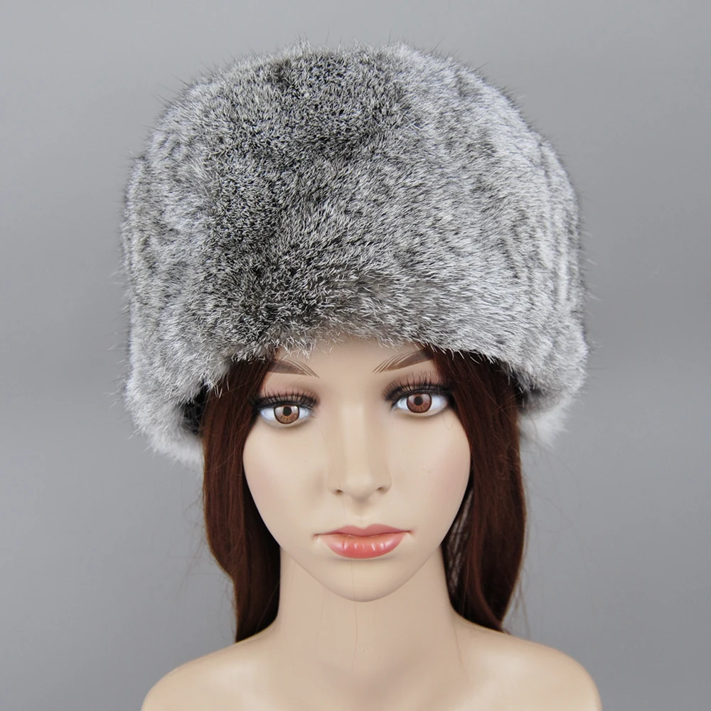 Women Winter Thicken Hats Warm Real Rabbit Fur Hat Russian Outdoor Ski Cap Fashion Soft Comfortable Casual Pure Beanies Gift Hot