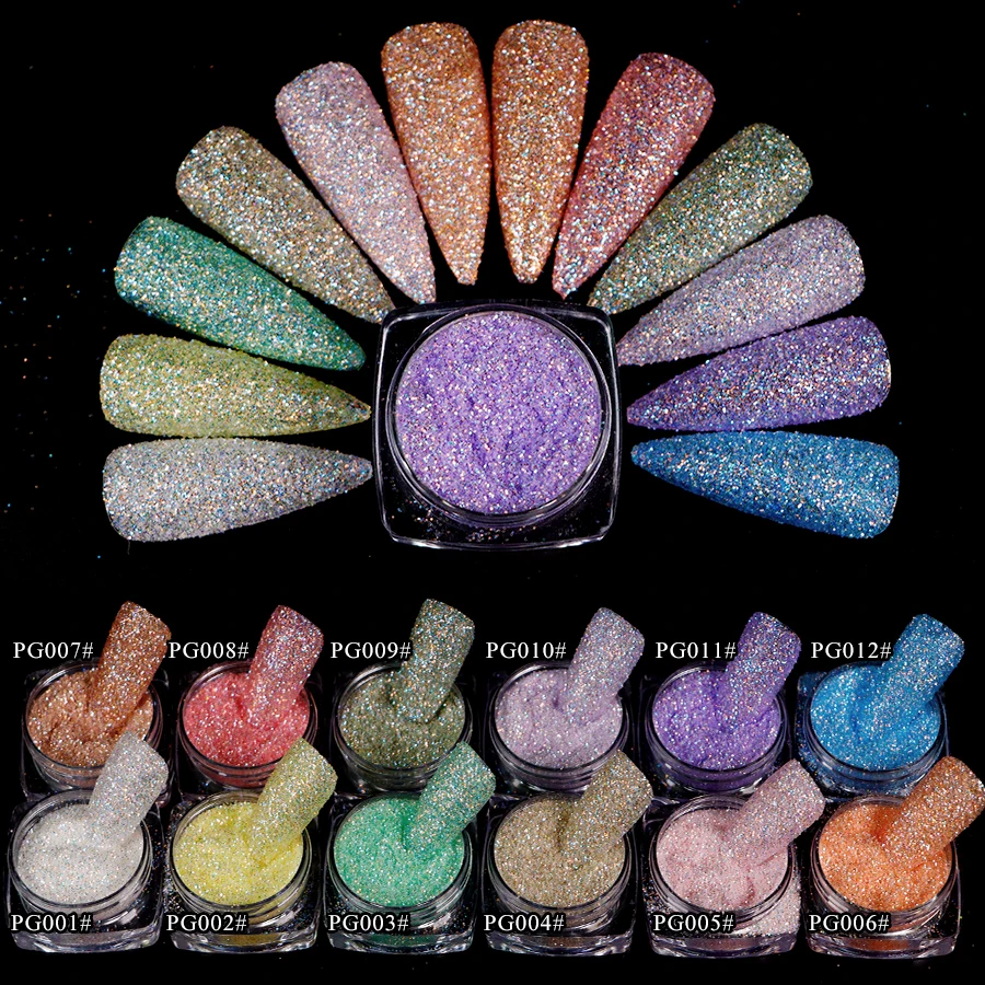 12 Box Iridescent Glitter Sugar Nail Art Powder Sparkly Candy Sweater Effect Chrome Pigment Dust for DIY Manicure Decoration