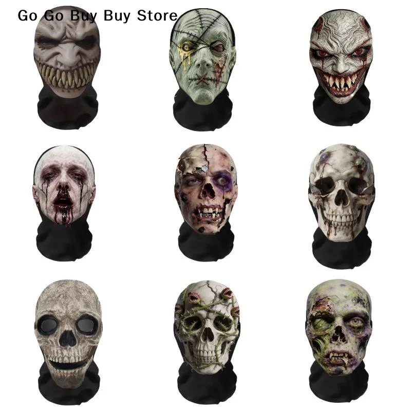 【S】1 Stück Horror-Totenkopf-Zombie-Vollgesichtsmaske, atmungsaktive Netz-Kopfbedeckung, Cosplay-Requisite für Halloween-Party, Scherzartikel, Karnevalskostüm