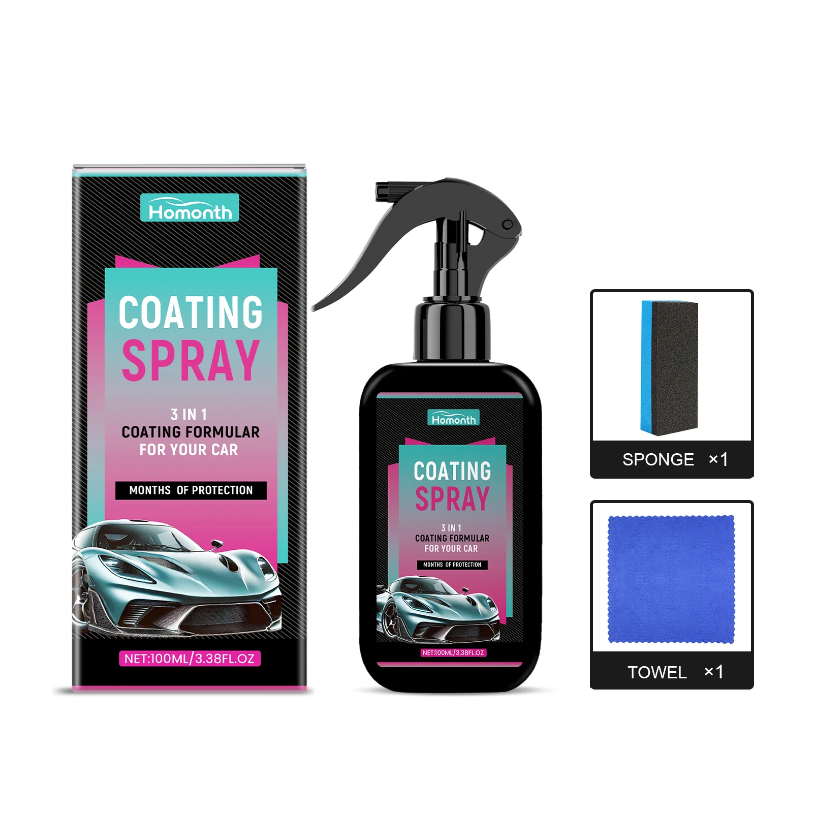 Homonth Car Coating Spray, Car Paint Coating Agent Car Wax Polishing Maintenance Anti-Fouling Protection Wax