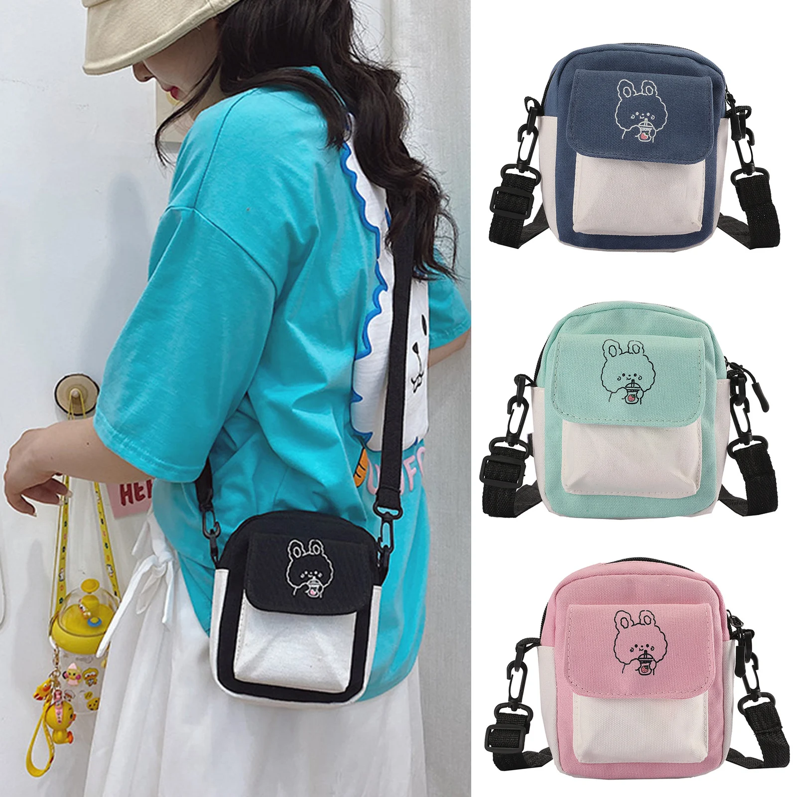 Bolso de hombro de lona para mujer, bandolera pequeña de moda coreana para niña, estudiantes, bolsos femeninos de tela de algodón