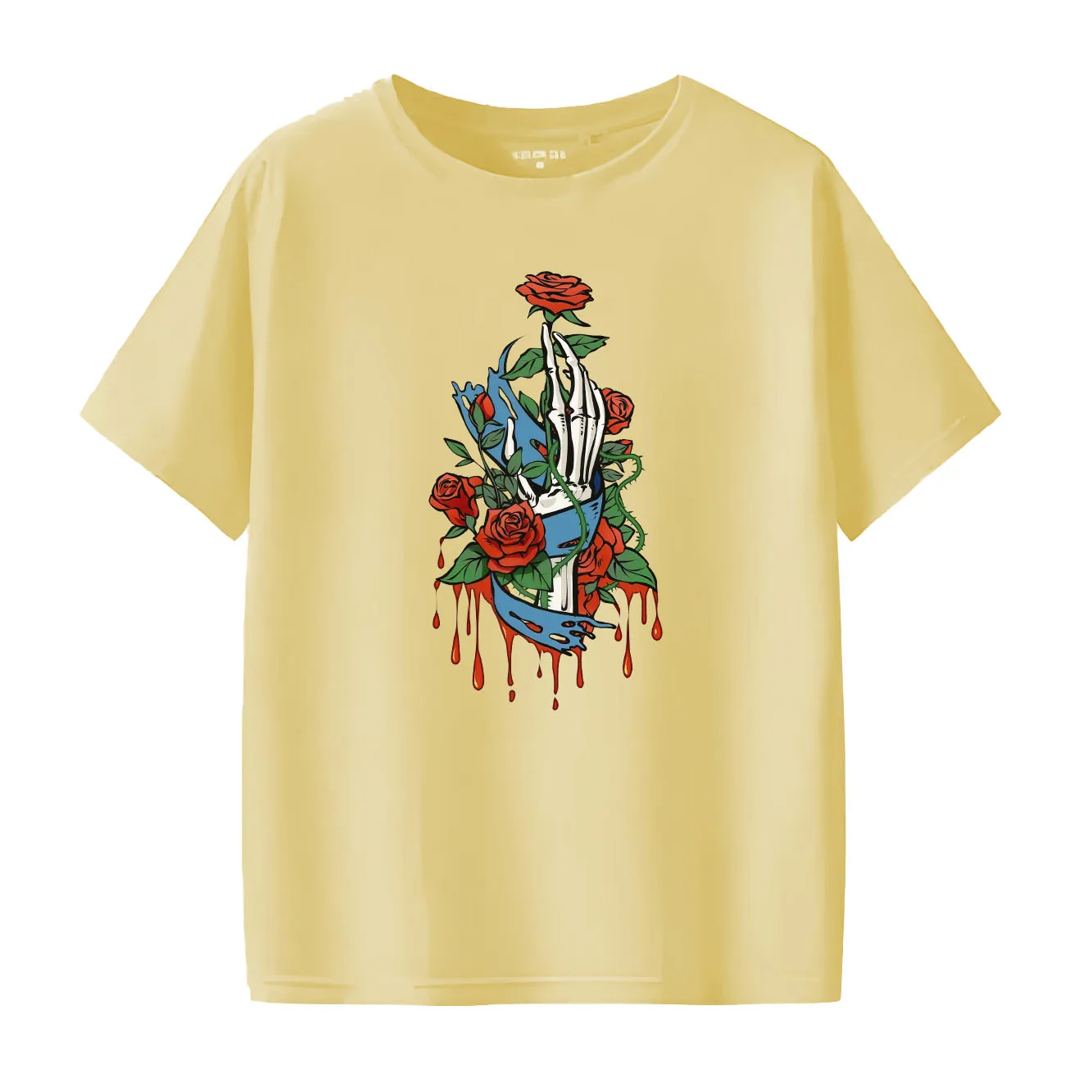 ファッションスケルトンローズプリントストリートTシャツ半袖ラウンドネックカジュアル多用途レディースTシャツ