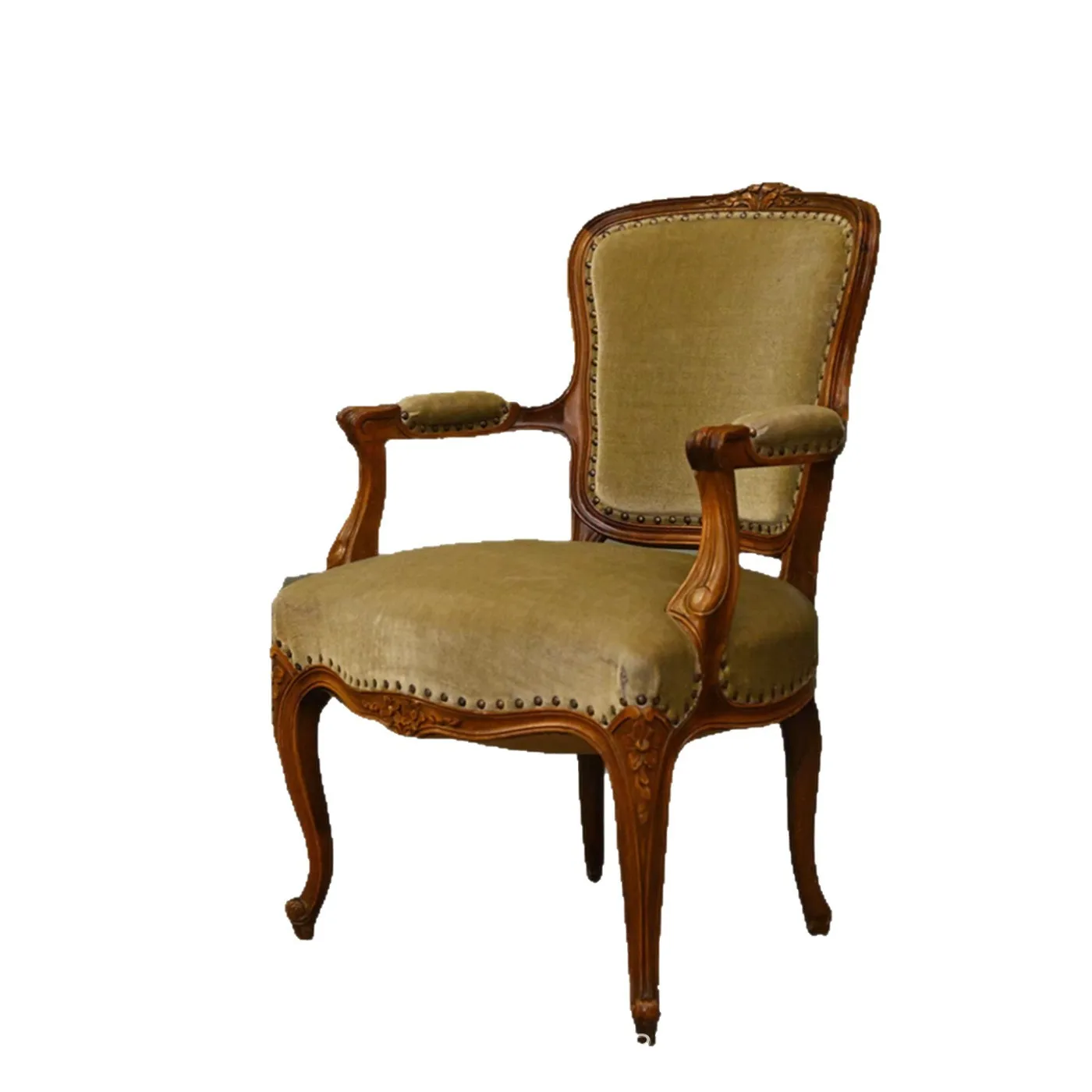 CX retro wind solid wood carving flower dining chair velvet medieval villa club studio leisure armchair