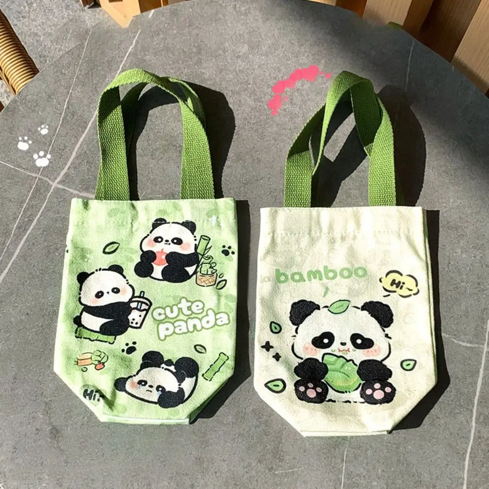 Cute Portable Cartoon Panda Tote Mini Panda Canvas Handbag Water Cup Cover Hand Cup Cover