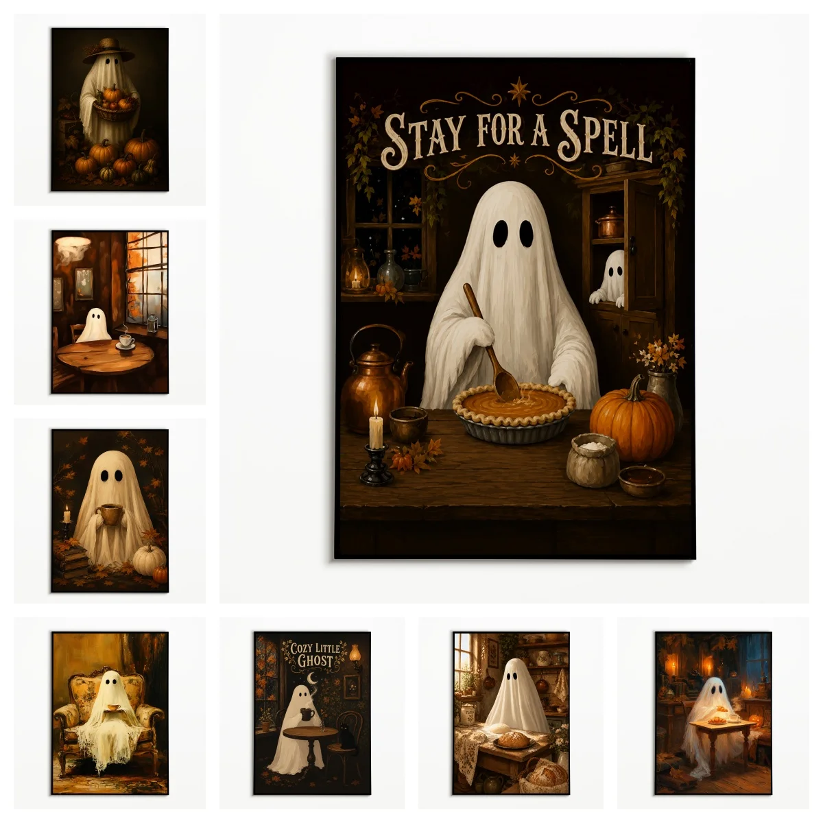 1PC Fun Ghost‑themed Home Baking Poster Autumn Halloween Pumpkins Wall Art  Restaurant Kitchen Canvas Printing  Fall Gift