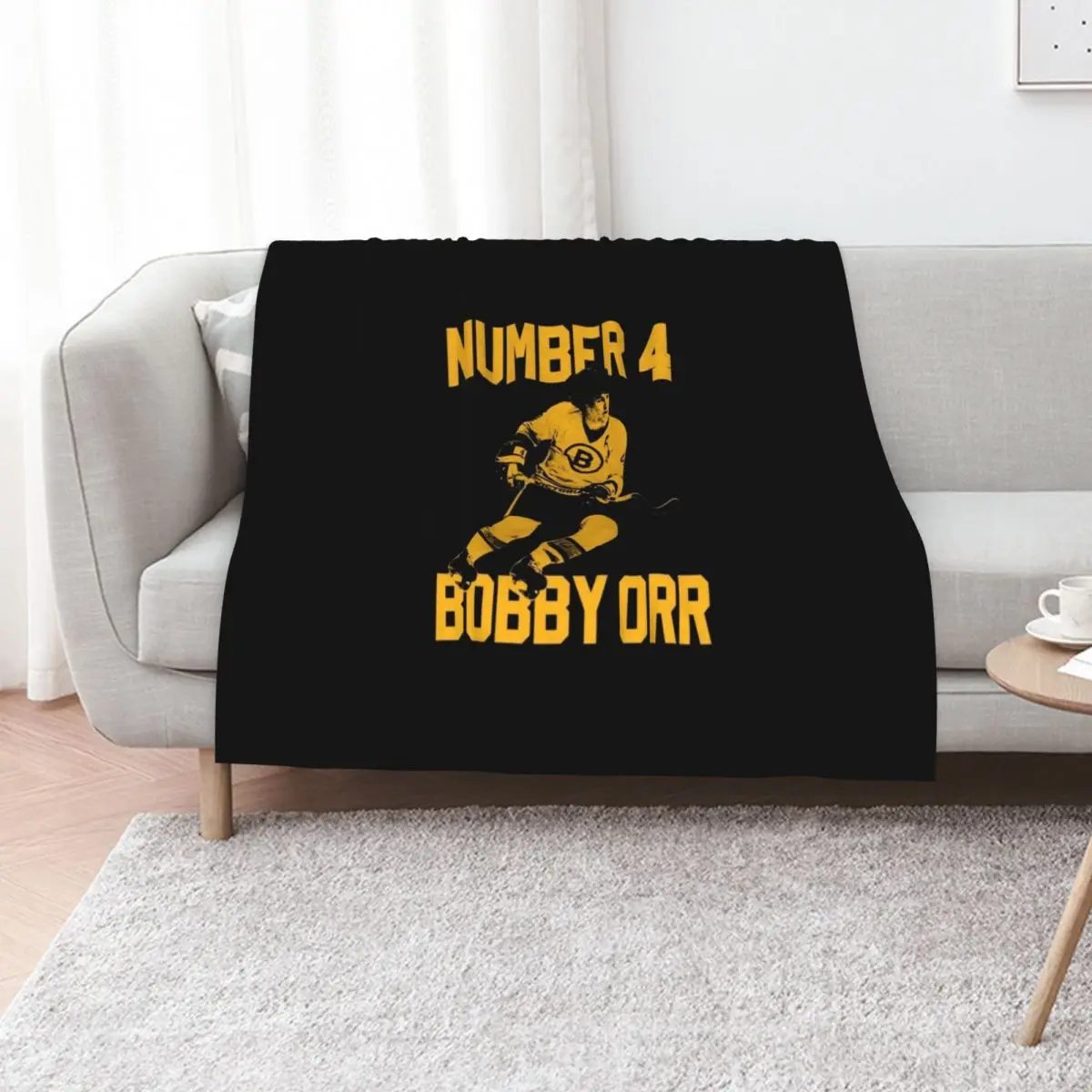Bobby Orr Number 4 - The Yellow Stencil Throw Blanket Soft Warm Blanket Gift for Grandparents