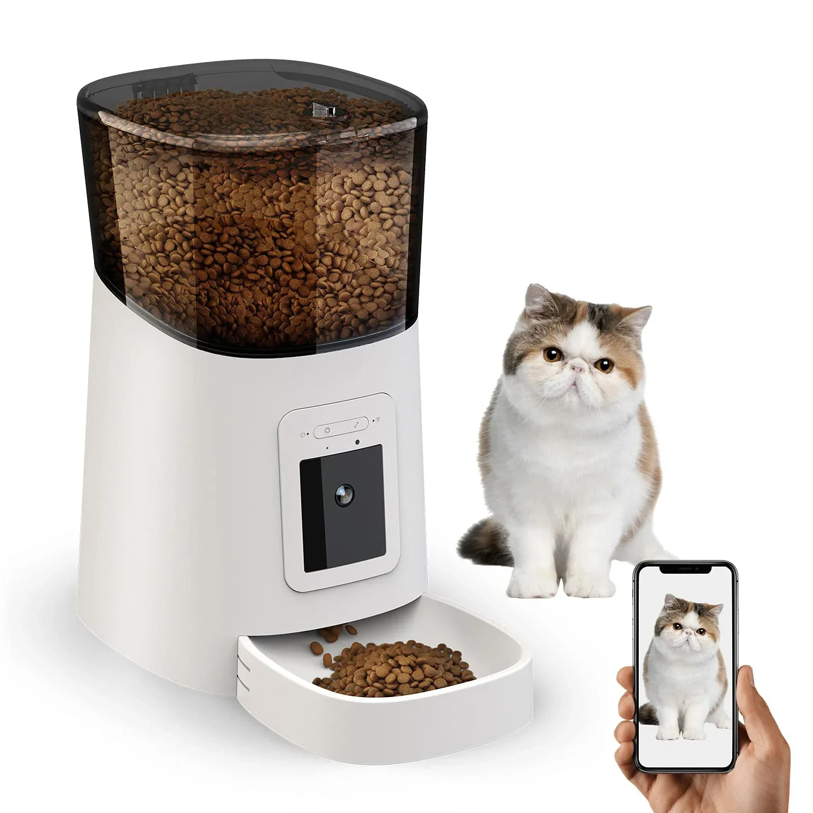 

Video Automatic Pet Feeder with HD Camera, Food Dispenser for Cats and Dogs WiFi Smart Feeder with Camera 6L 2-Way Audio,Mobile