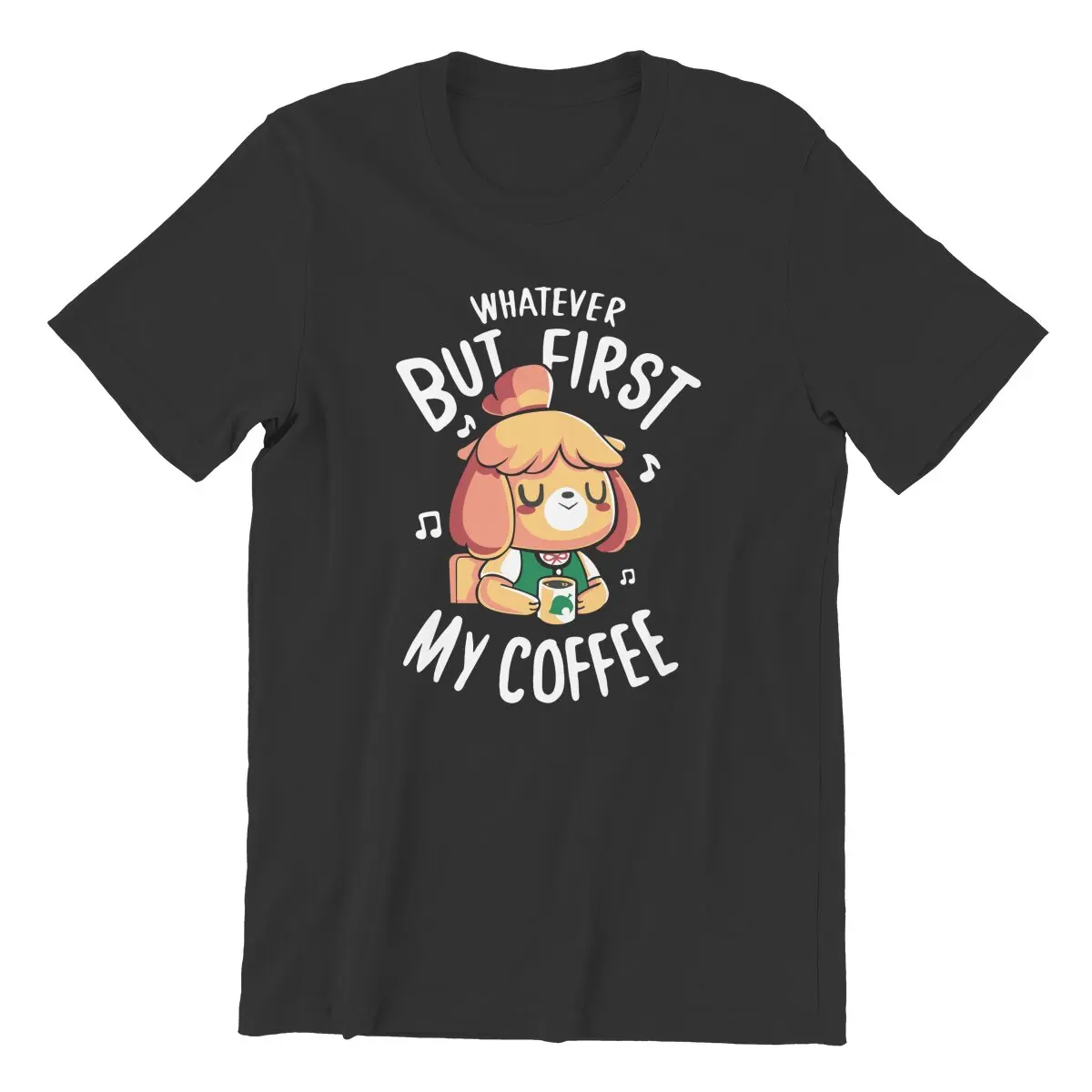 

Animal crossing Qwertee Whatever But First My coffee Funny T-Shirt Cotton vintage Big Size graphic shirt horror video game