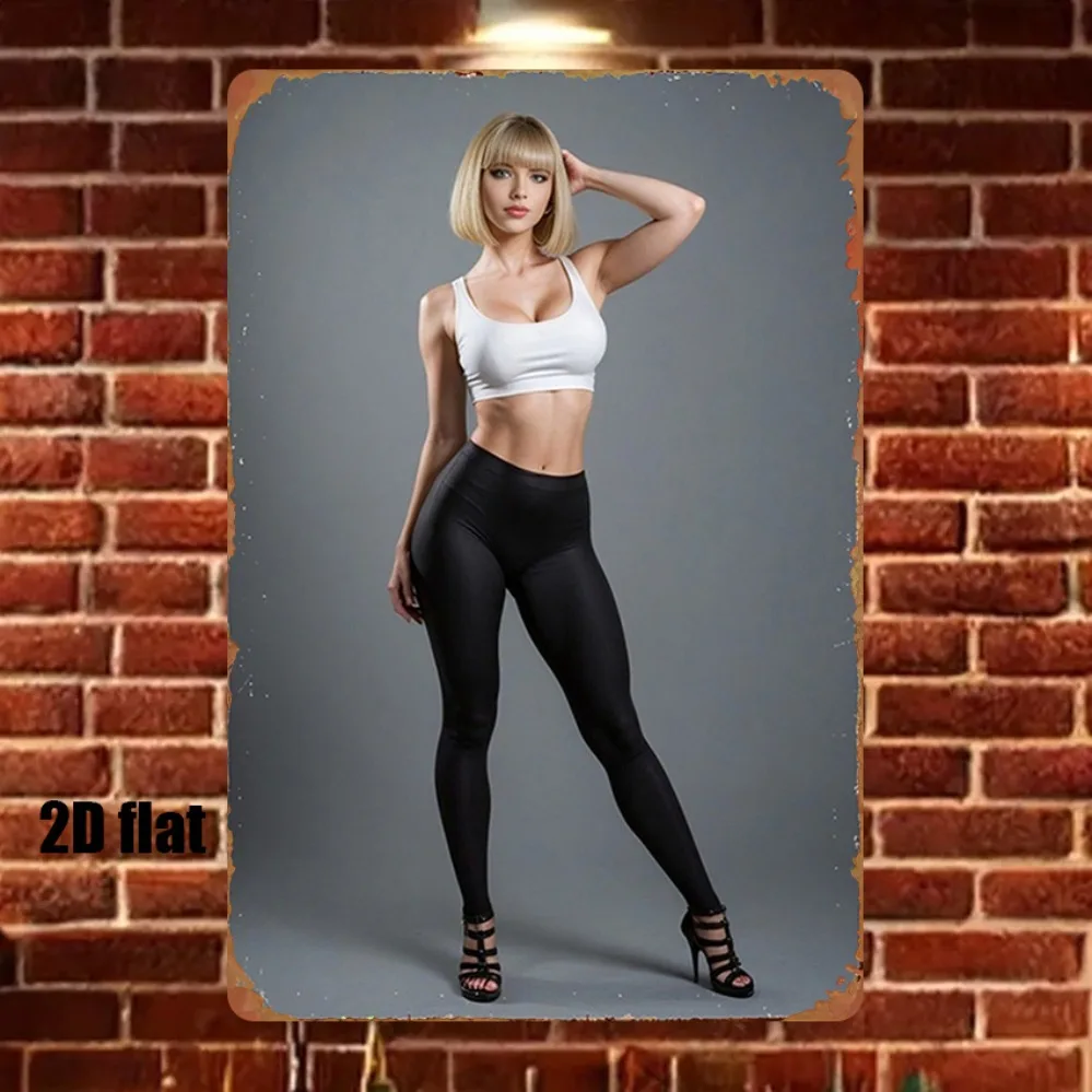 1 Stück 8x12 Zoll Metallschild, Eisenkunst Modische Weibliche Fitness-Silhouette Klassische Figur, Lebendige Farben für Fitness-Studio Schlafzimmer Heimkino Wanddekoration