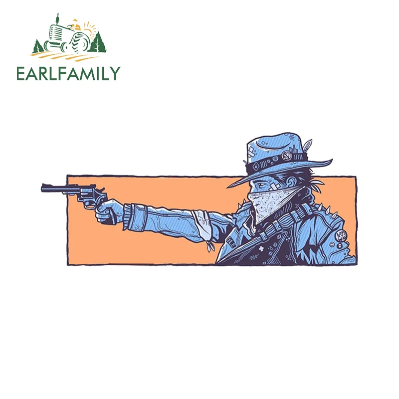 EARLFAMILY 13cm x 5.5cm for Gunslinger Cowboy Gun Car Stickers Occlusion Scratch Simple Decals Car Accessories Caravan Windows