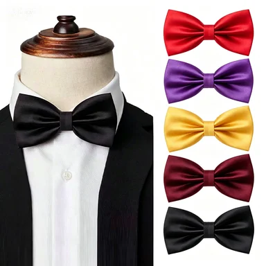 Solid Color Satin No-Tie Bow Tie in Black, Red, and Multiple Colors for Men, Groomsmen, Wedding Attire, Business Events, Stage Hosting, Student Performances, and Suit Accessories