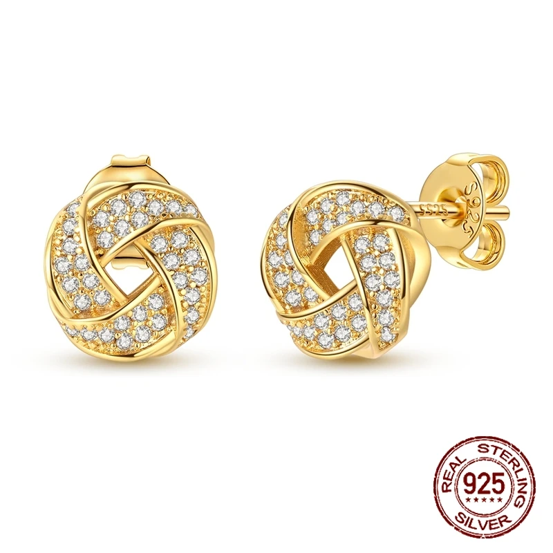

925 Sterling Silver Twisted Knot Stud Earrings Cubic Zirconia Paved Minimalist Earrings for Women Girls Wedding Jewelry Gift