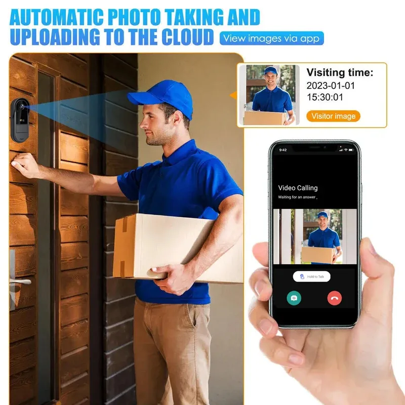 Campanello WiFi Tuya bidirezionale HD 1080P, microSD/nuvio, impermeabile, batteria da 1000 mAh, standby lungo, telecamera di sicurezza wireless