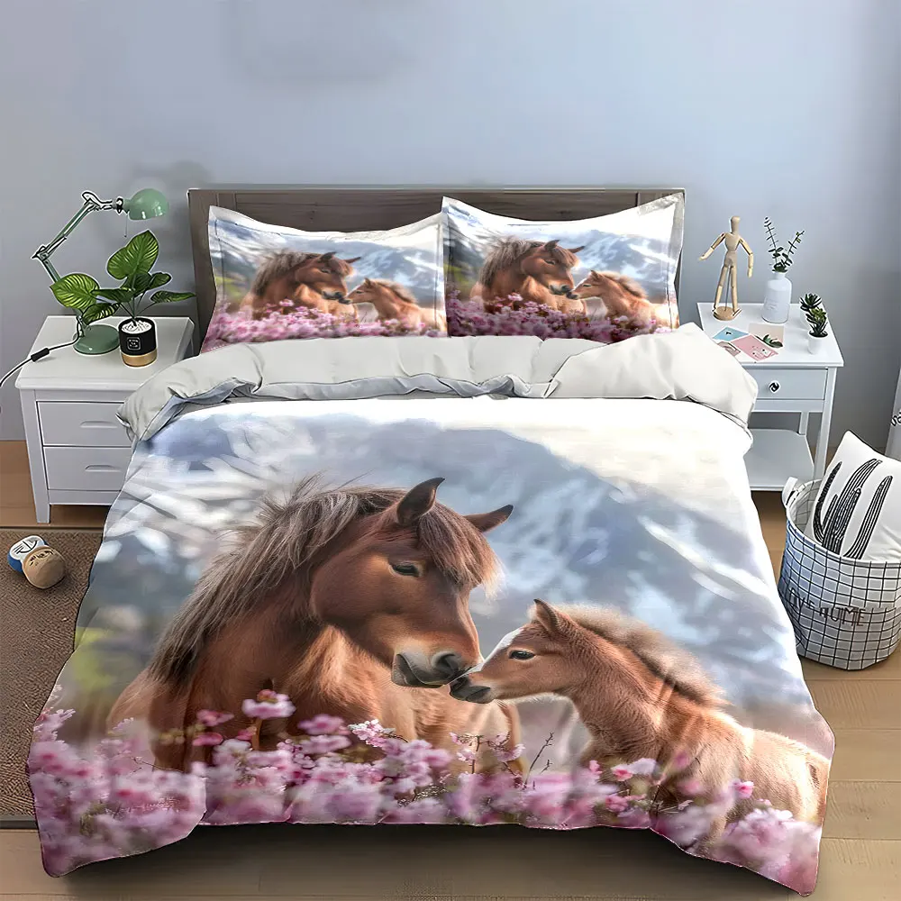 

Horse Nature Art Decoration Set Bedding Set with 1 Duvet Cover 2 Pillowcases Single Double King Queen, Gift