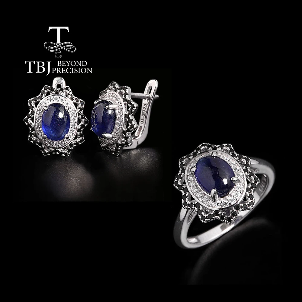 

Vintage 925 Sterling Silver ring earrings Natural Filled sapphire gemstones Light Luxury Fine Jewelry for women's birthday gifts
