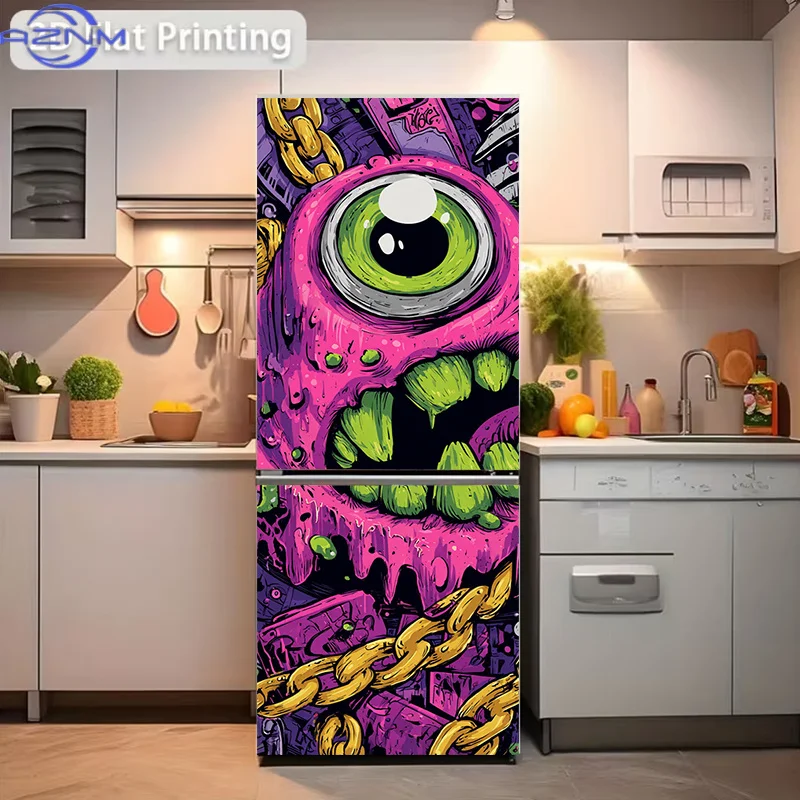 Printing Refrigerator Sticker , "Whimsical Monster Eyes" Themed Design, Self-Adhesive Wall Decal Wallpaper, Refrigerator Stick view 4