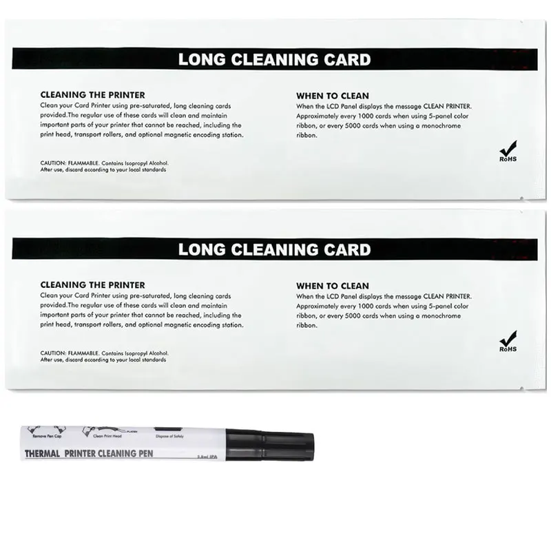 ACL008C Card Printer Cleaning Kit For Evolis Primacy Zeniius Elypso Badgy 200 Regular Cleaning Kit 2Xlong Cleaning Cards & 1xPen