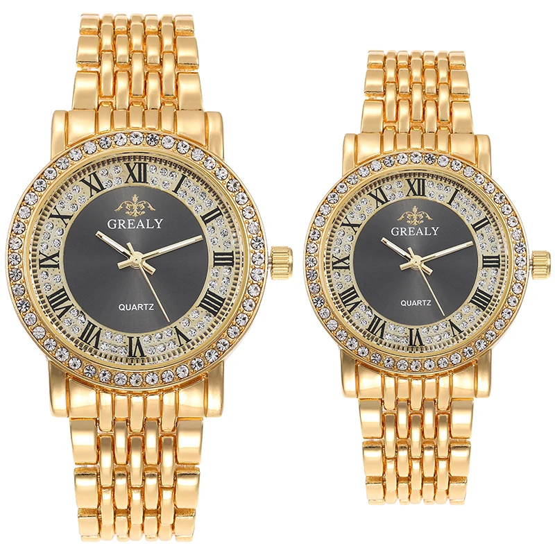 Couple's Quartz Watch Fashionable Diamond-Studded Starry Sky Roman Numeral Bracelet Set Watch for Men and Women