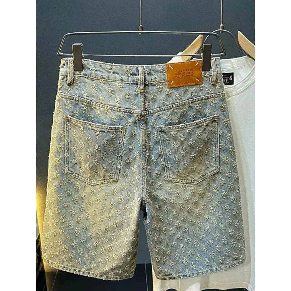 Summer High Street Denim Shorts Men's Casual Jeans Shorts Loose Mid High Waist Fashion Vintage Knee Lenght Denim Short Pants Men