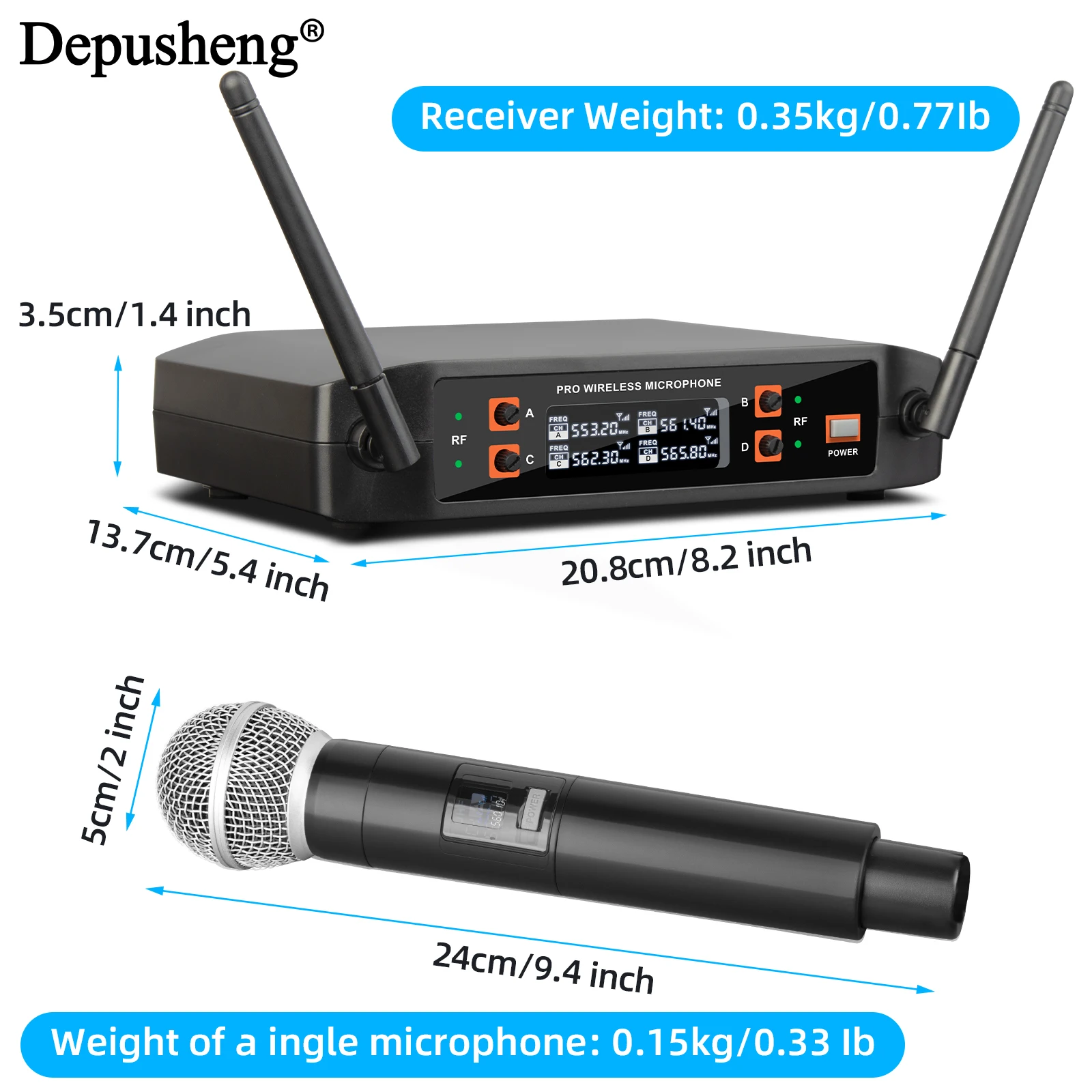 Depusheng DX4 4-Kanal Drahtloses Mikrofonsystem mit Profi-Audioqualität, inklusive Anti-Rutsch-Ringen und 6,35-mm-Audiokabel. – Detail 5