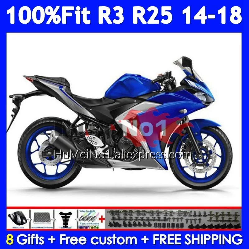 Body For YAMAHA YZF R3 R25 R 3 YZF-R3 YZFR25 373No.23 Blue silver YZF-R25 YZFR3 2014 2015 2016 2017 2018 14 15 16 17 18 Fairing