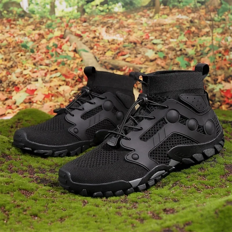 Plus Size Outdoor Hiking Trekking Shoes Men's Anti-Slip Walking Work Safety Swimming Wading Crossbody Footwear River Army Green