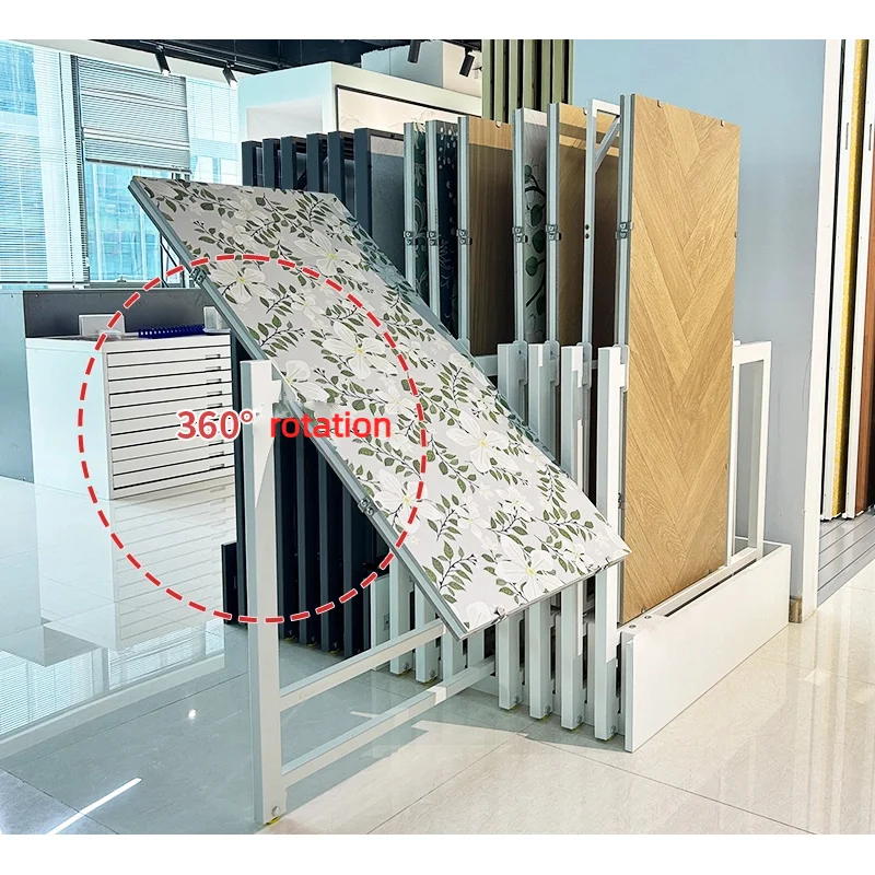 custom.Customized Modern Pull-Out Metal Tile Display Rack Stone Sliding Store Showroom Display