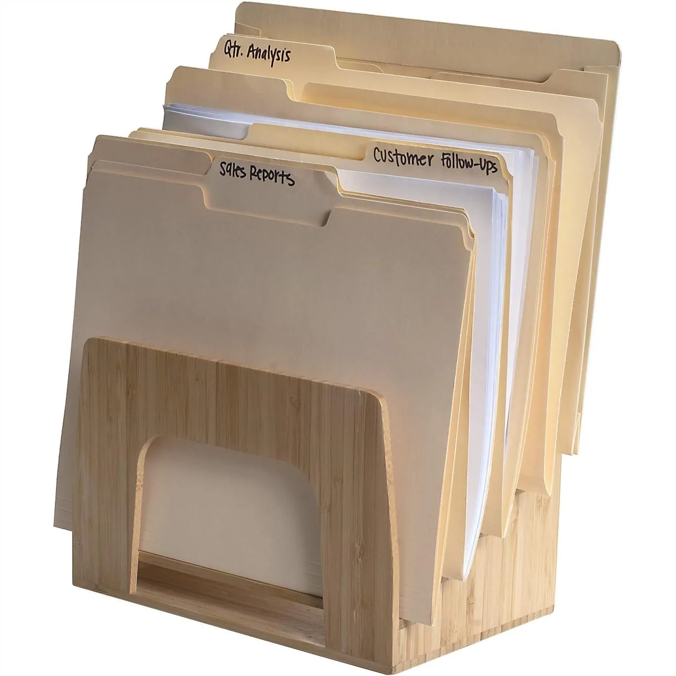 

Bamboo Desktop Inclined File Folder Organizer, 5-Slot Step Sorter for Home Office Paper Tray