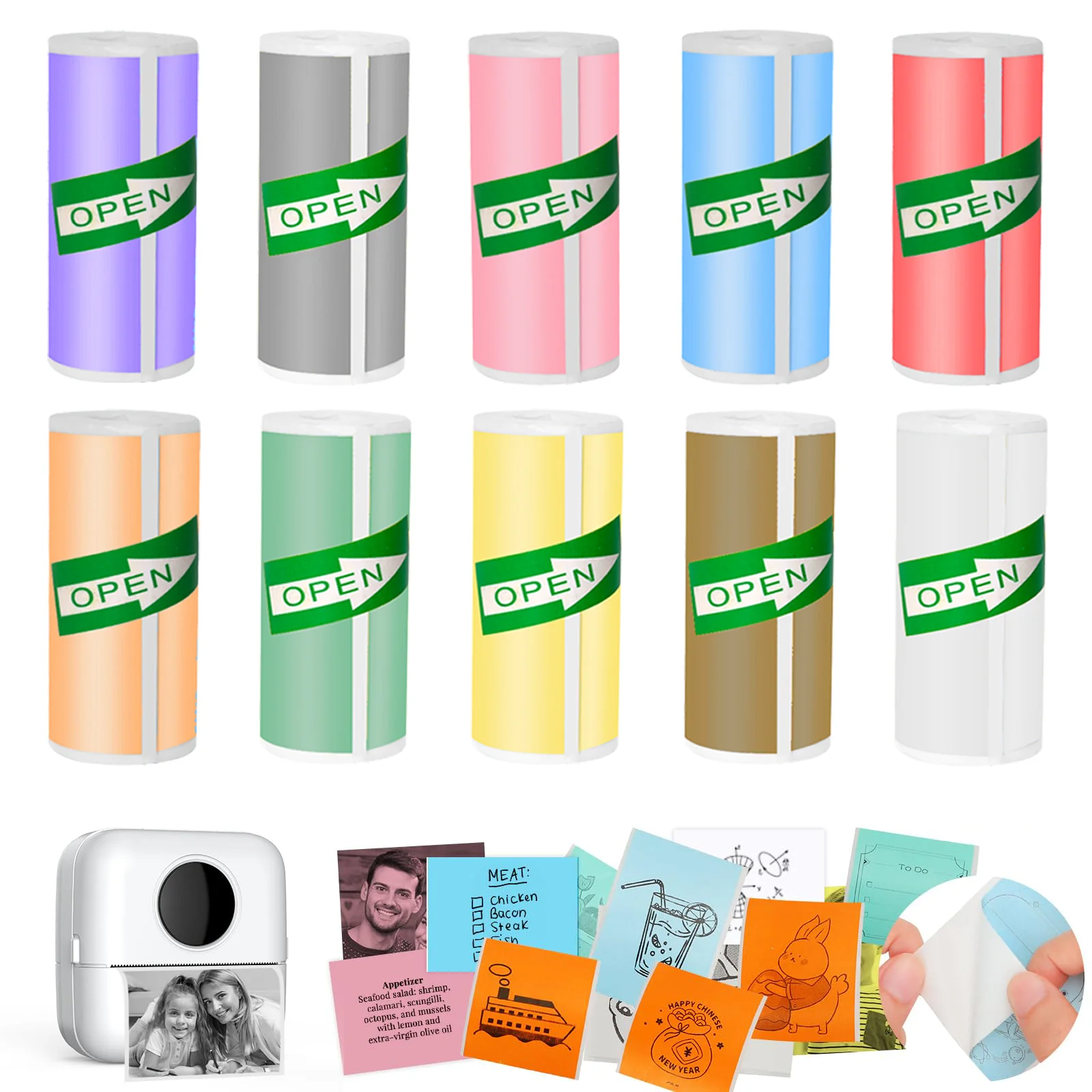 Мини-термобумага, приятная для детей, цветная термобумага 57x25 мм — рулоны наклеек без BPA для мгновенной камеры/принтеров и поделок
