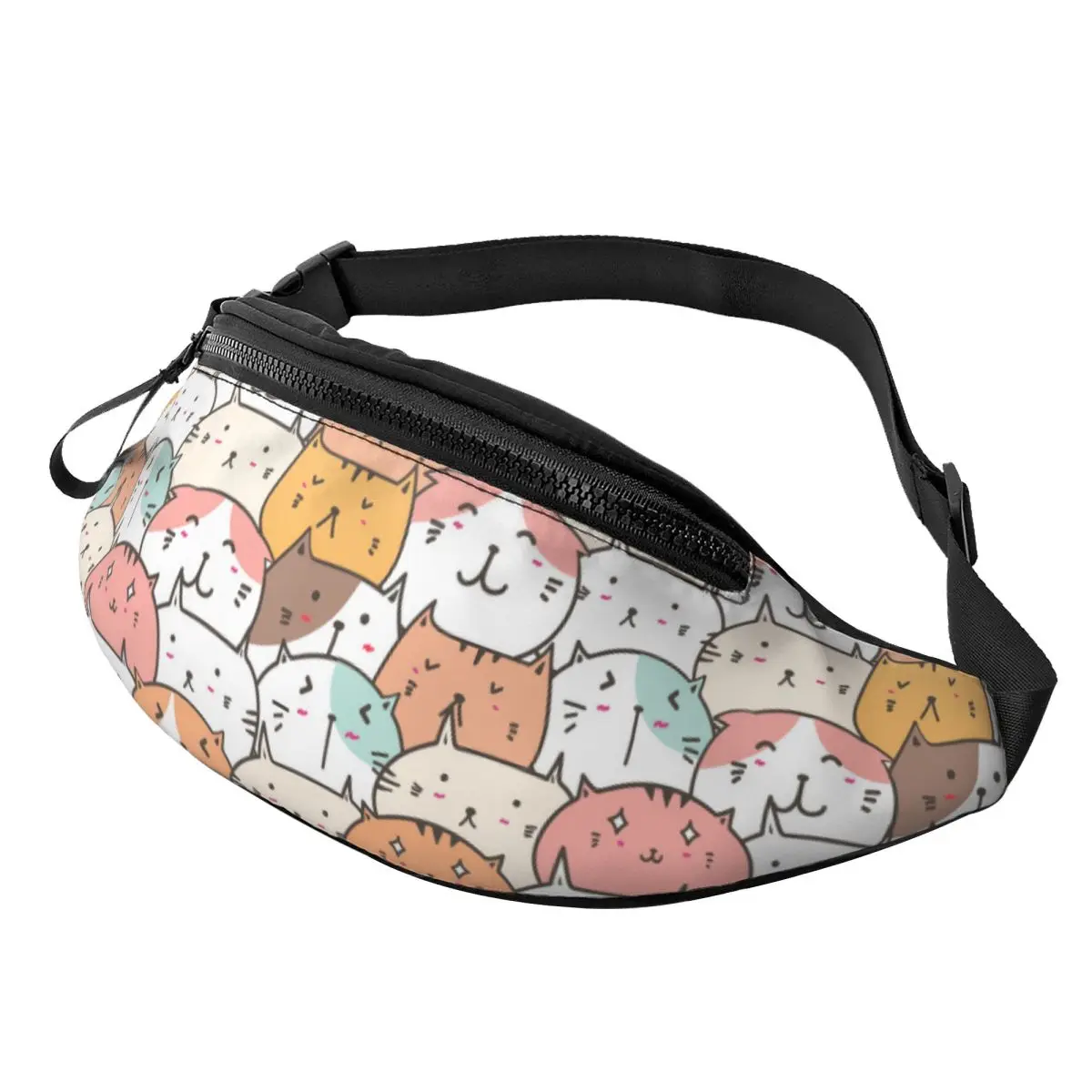Custom Colorful Cartoon Kitten Cat Fanny Pack Men Women Black Cats Crossbody Waist Bag for Travel Cycling Phone Money Pouch